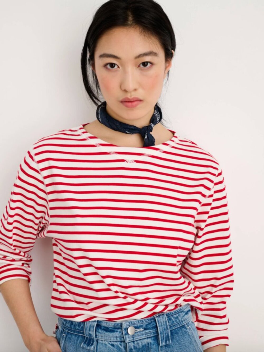 Alex Mill Red Stripe Cotton Boatneck Long Sleeve Tee Size Medium
